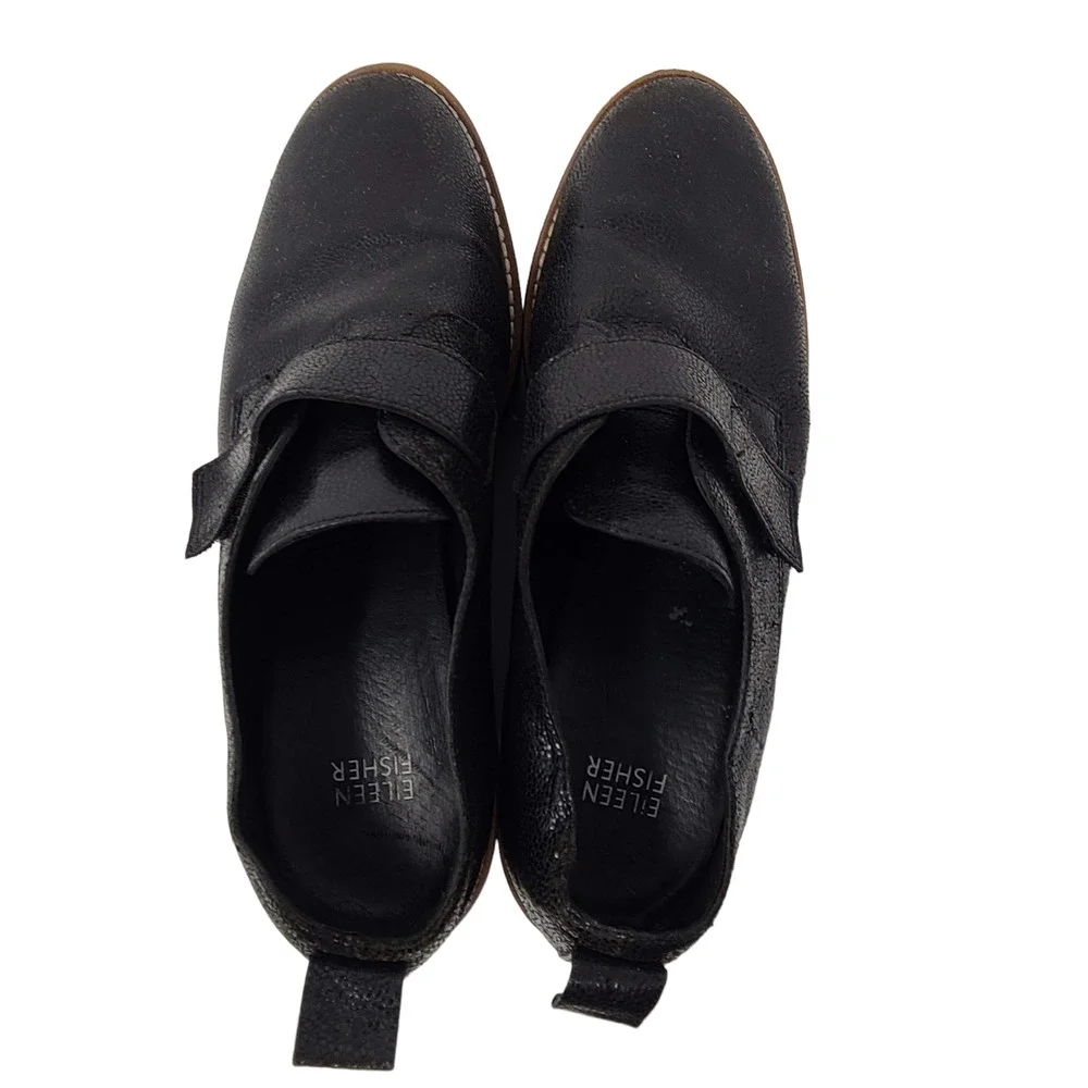 EILEEN FISHER Zola Black Pebbled Leather Platform Wedge Oxford Women's 9 - Picture 8 of 13